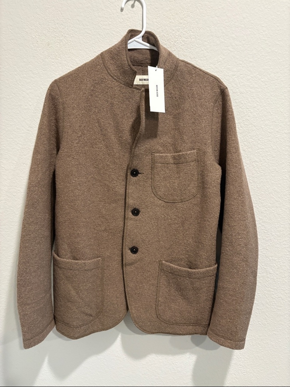 NWT Buck Mason Driftwood Heather Felted 100% Merino Wool Retail $268 Small